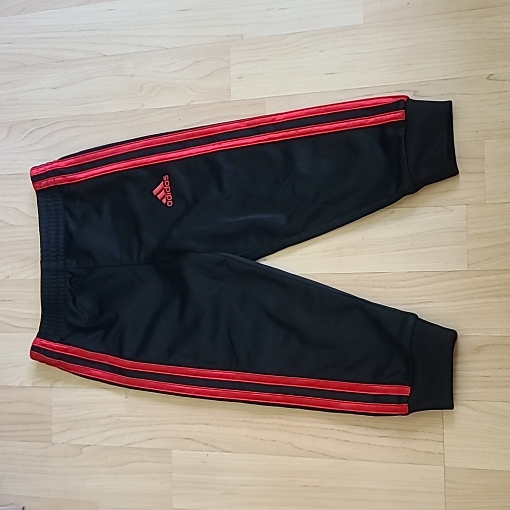 Adidas Athletic Joggers Boys Black with Red Stripes Size 2T/2TL